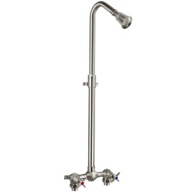 Aolemi Outdoor Shower Kit Fixtures Faucet System Double Handle Exposed Shower with Brass Mix Valve and Height-Adjustable Shower Pipe 6 Inch Center with Showerhead Brushed Nickel