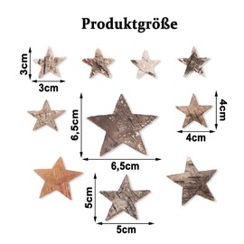 ParPix Pack of 40 Birch Stars, Large Confetti for Christmas, 3-6.5 cm, Birch Wood Confetti, Wooden Stars, Christmas Confetti Decoration, Star Wood Christmas Table Decoration, 4 Sizes Birch Wood Stars