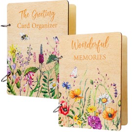 Suzile 2 Packs 9x6.5 lnch greeting Keeper Card Organizer Book Wood Album Binder Card Keepsake Photo Album with Metal Buckles Binding for Holiday Birthday Memory Photo Collection