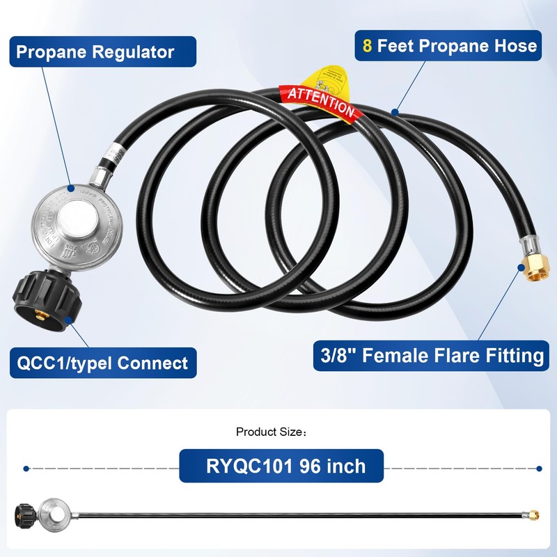 GasSaf 8 FT Propane Regulator with Hose, Grill Regulator Hose