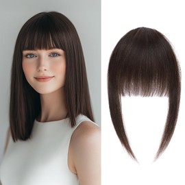 Clip in Fringe Human Hair Dark Brown Fringe Bangs Clip in Hair Extensions Short Hairpieces for Women Remy Hair Fake Bangs Extensions