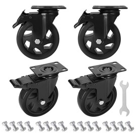 PRITEK 5 inch Caster Wheels Bearing 1800lbs 4 Pack Heavy Duty Rubber Plate Casters All with Safety Brake No Noise Lockable Swivel Casters (Include 16pcs Screws)