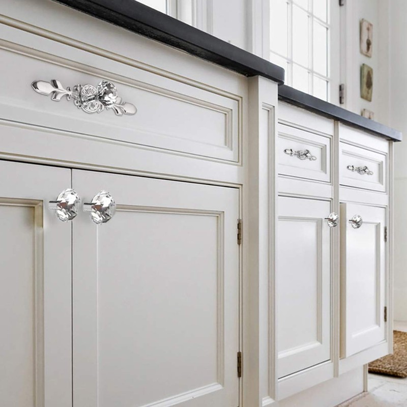 ESreake Drawer Dresser Knobs Pull Handles, 12 Pack Diamond Clear