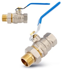 Brass Ball Valve Diameter 1/2 Inch with Screw Connection DN15 Internal Thread Male Thread & Lever Handle Steel Handle Full Passage Shut-off Valve with Throttle PTFE Sealing Ring Blue Nickel-Plated