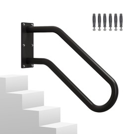 Hand Rails for Outdoor 1-2 Steps, Indoor Stairs, Bathroom, Wall Mount Non-Slip U-Shape Stair Hand Railing Black 1 Pack