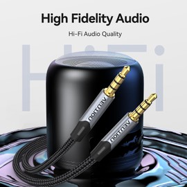 VENTION 3.5 mm Aux Cable 1.5 m Audio Mic Cable 4-Pole TRRS Cord 3.5 mm to 3.5 mm Stereo Jack to Jack Cable Headphone Male to Male Jack Aux Lead Compatible with Microphone Headset Speaker PC and more