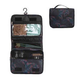 Periea 'Amelia' Travel Wash Bag, Travel Hanging Toiletry, Wash Bag, Bathroom Gym Toiletries for Men, Makeup Cosmetic Organiser for Women - Green Pink Fern