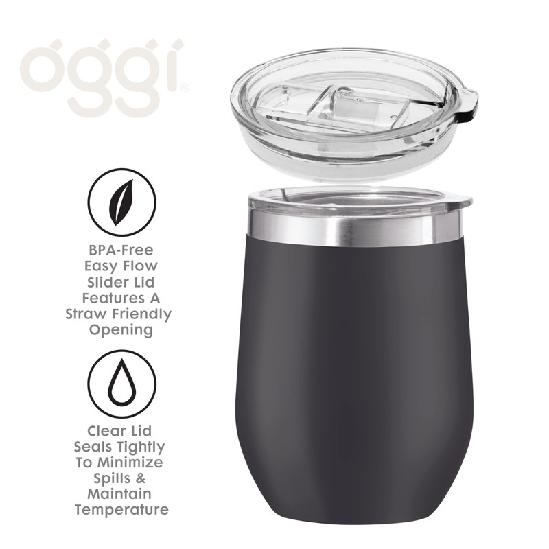 Oggi Cheers Insulated Wine Tumbler, 12-Ounce, Black (8145.3)
