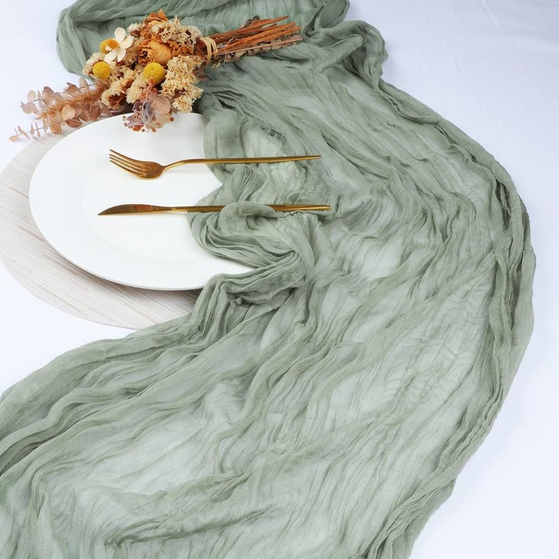 Bieiyhe Cheesecloth Table Runner, Mint Green, 90 x 300 cm,