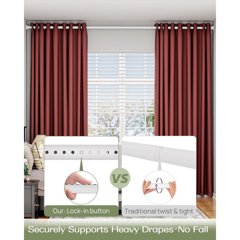 ALLZONE Tension Curtain Rod for Windows,123 to 160 Inch, Heavy