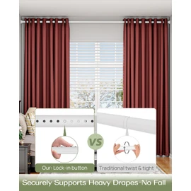 ALLZONE Tension Curtain Rod for Windows,123 to 160 Inch, Heavy Duty Extra Long Curtain Rods, Non-Slip Bathroom Shower Tension Rod, Renter Friendly, Adjustable, Spring Loaded, White