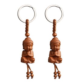 Liitata 2 Pcs Buddha Keychain Carved Buddha Key Holder Bodhisattva Amulet for Unique Birthday Gift Souvenir