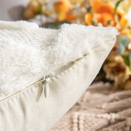 MIULEE Set of 2 Cushion Cover Wool Faux Fur Throw Pillow Case Wavy Fluffy Decorative Elegant With Plush Home Cushions for Sofa Bedroom Living Room Protector 40 x 60cm 16 x 24 Inch Milky