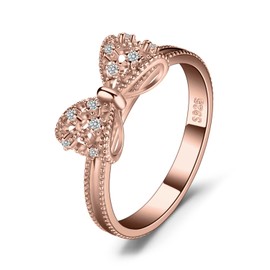 JewelryPalace 14k Rose Gold Plated 925 Sterling Silver Rings for Women, Cubic Zirconia Promise Rings for Her, Stackable Wedding Bands Rings for Women Bow Stacking Ring Sets Size 4