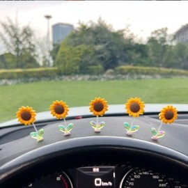 5Pcs Cozy Hoome Cozy Home Sunflower,Sunnyvibe Ornaments for Car,Car Accessories,Creative Rocking Ornament,Sunflower Dashboard Decorations for Mother's Day Home Decor Accents