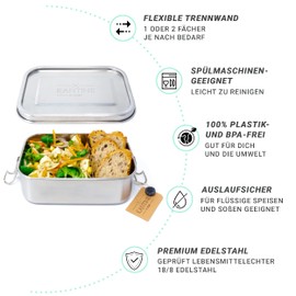 Kantine 51° Nord® Classic Lunch Box | Leak-Proof 800 ml Stainless Steel Lunch Box with 2 Compartments with Flexible Divider