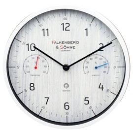 Falkenberg & Söhne Radio Wall Clock with Wood Effect Dial, 30 cm, Quartz Movement, DCF77 Signal, Plastic, Mineral Glass (Hygrometer)