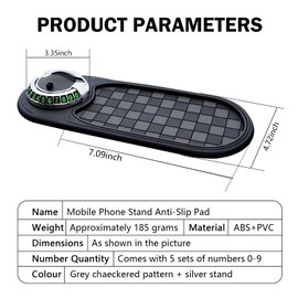 Shakas Multifunction Car Anti-Slip Mat, Rotatable Phone Holder with Temporary Parking Number, Plaid Decoration Phone Key Coin and Sunglasses Storage Pad, for Cars Portable Accessories (Black #A)