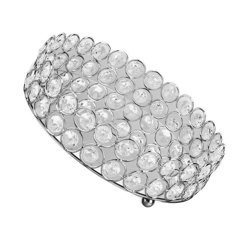 Crystal Cosmetic Makeup Tray 8in Round Display Tray Mirrored Metal