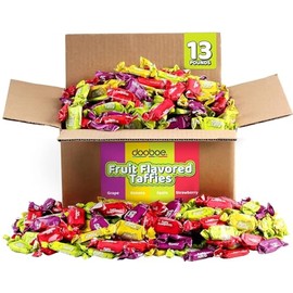 Bulk Mini Taffy Candy - Approx. 700 Candies - Assorted Fruity Flavors - Bulk 13 Pound Box - 8gr Taffies Individually Wrapped for Pinatas, Parades, Candy Buffet - Apple, Strawberry, Grape, Banana