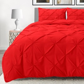 Nestl Twin Comforter Set Pinch Pleat Comforter, Bedding Comforter Sets, Comforter Set for Twin Bed, Pintuck Comforter Set Twin/Twin XL Size, Down Comforter with 1 Pillow Sham, 2-Piece - Cherry Red