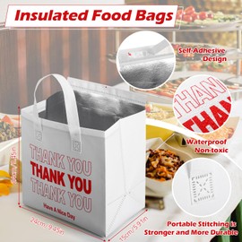 Aliceset 80 Pcs Thank You Insulated Bags for Food Delivery Bulk 9.5 x 9.5 x 6 Inch Thermal Insulation Bag for Cold and Hot Food for Travel Pizza Coffee Milk Catering Restaurant Picnic(White)