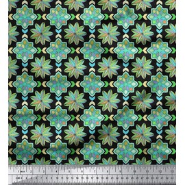 Soimoi Black Cotton Duck Fabric Multicolor Mandala Print Fabric by The Yard 56 Inch Wide