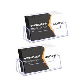 Uniclife 2er Set Acryl Visitenkartenhalter für Schreibtisch mit 1 Fach klarer durchsichtiger Kartenständer für Büro Homeoffice Ausstellungen Kapazität 60 Visitenkarten