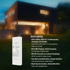 HEXIM 12-24V LED Controller & Remote Control - Wi-Fi 1/4 Zone Remotes & Wall Switch RGB Smart Home & Phone - Voice Control Alexa Google Assistant - (V5-L(WT) - RGB+CCT Wi-Fi Controller)