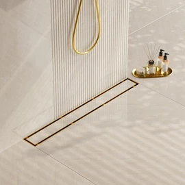 Neodrain 28-Inch Gold Linear Shower Drain, 2-in-1 Flat & Tile Insert Cover, Stainless Steel Linear Drain, Brushed Brass Rectangle Shower Floor Drain with Hair Strainer, Watermark&CUPC Certified