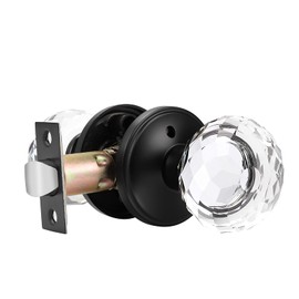 Probrico Privacy Door Knob Interior 1 Pack, Crystal Door Knobs for Bedroom/Bathroom, Heavy Duty Glass Door Knob with Lock and Black Round Rosette