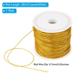 PATIKIL 100m/109yards Metallic Cord, 1 Roll 0.3mm Dia Tinsel Ornament String Thread for Craft Beading Jewelry Making Gift Wrapping Decoration, Gold