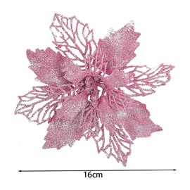 12 Pcs Christmas Flowers Large (16CM) Poinsettia Christmas Glitter Flower Artificial Flowers with Clips for Christmas Tree Wreath Hanging Party Xmas DIY Decor, Pink