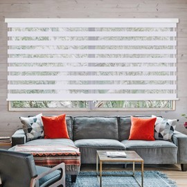 ZOKSUN Cordless Zebra Blinds for Windows, 34" W x 72" H Living Room Zebra Roller Shades Blinds for Windows, Sheer or Privacy Light Control, Day and Night Window Shades for Home, Office, White