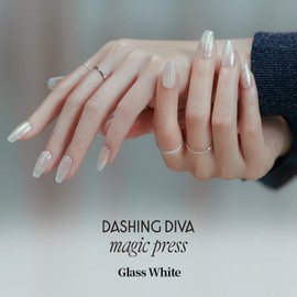 DASHING DIVA Magic Press Glass White Nail Tips, 30 Tips, Magic Press Glass White 30 Tips