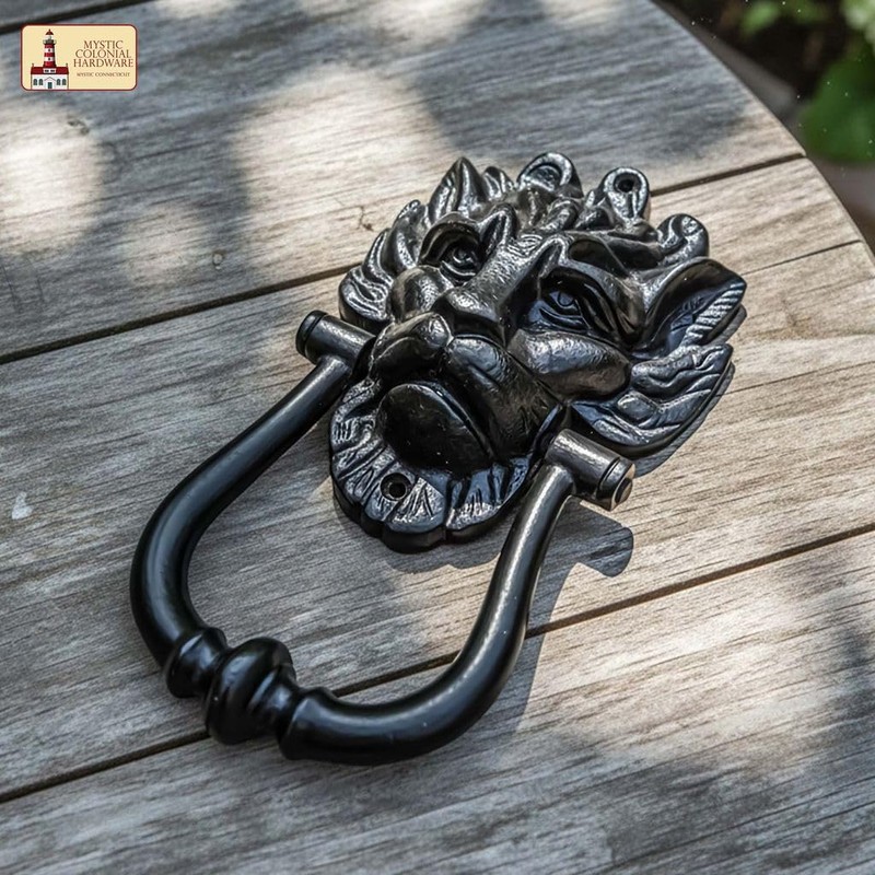 SaKeGa Mystic Colonial Medieval Cast Iron Lion Head Door Knocker