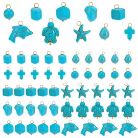 PH PandaHall 60Pcs Synthetic Turquoise Charms 10 Styles Bohemian Charms Ocean Style Pendants Starfish Charm Stone Cross Charm Gemstone Dangle for Necklace Bracelet Earring Handicraft Jewelry