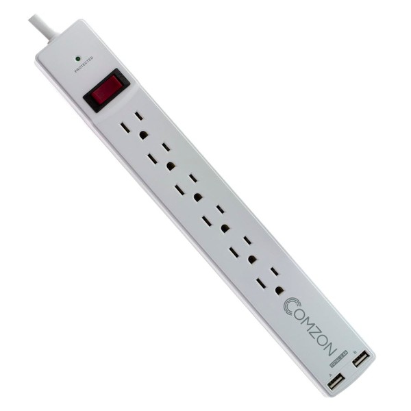 ACCL 6 Foot Surge Protector w/2 USB Ports(2.4 Amp), Flat