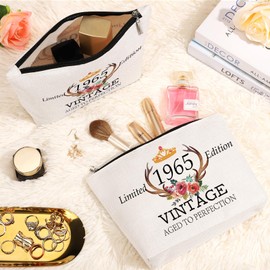 GevGuxLuo 60th Birthday Gifts for Women Makeup Bag, 60 Years Old Birthday Gifts for Mom Grandma Wife Aunt Friends Her,Turning 60 Cosmetic Bags 1965 Anniversary Cosmetic Travel Bag