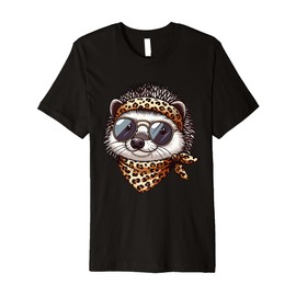 Hedgehog Wearing Leopard Scarf Animal Wearing Sunglasses Premium T-Shirt