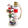 Santa and Moose Decorating Lighthouse Hanging Ornament