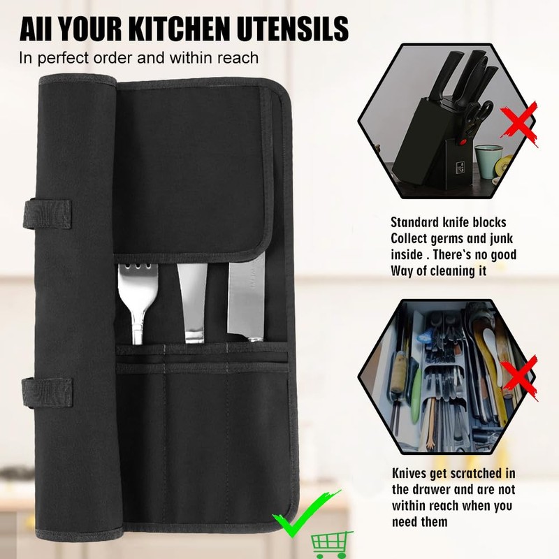 Chef Knife Bag With 24 Slots Cutlery Knives Holders Protectors,