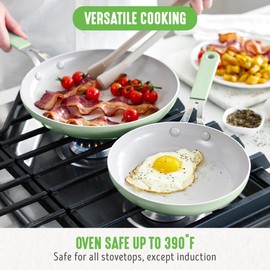 GreenLife Dream 8" & 10" Healthy Ceramic Nonstick Frying Pan Set, PFAS-Free, PFOA-Free, Dishwasher & Oven Safe, Stay-Cool Handles, Durable Aluminum Body, Versatile Cooking, Easy Clean, Sage Green