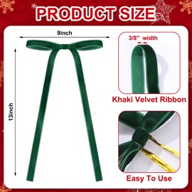 Glitinsel 24 Pcs Velvet Ribbon Bows Twist Tie Coquette Bows for Bachelorette Bridal Shower Coquette Birthday Party Christmas Tree Wreath Decoration Supplies(Green Khaki White)