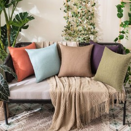 Miulee Set of 2 Waterproof Cushion Covers, Outdoor Sofa Cushion Covers, Decorative Modern Cushion Covers, Linen Look Polyester, for Garden, Sofa, Living Room, Bed, 40 x 40 cm, Coral