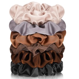 Pack of 6 Scrunchies Hair Bobbles, Silk Scrunchie Ponytail Holder, Satin Hair Scrunchie, Ponytail Holder, Invisibobble for Girls and Women (6 Colours)