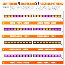 BooYu [Upgraded] Purple/Amber Funeral Escort Emergency Strobe Light Bar Switchable 4 Colors LED Windshield 2 in 1 Visor Safety Warning Flashing Lights for Funeral Escort Trucks/Vehicles/Car