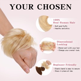TESS Real Human Hair Bun Elastic Easy Scrunchies Hairpiece Updo Ponytail Extensions Hair Accessories for Women UK #613 Bleached Blonde