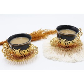 Premium Schwarz Gold Griechisch Arabisch Marokkanisch Türkisch Kaffee Porzellan Tassen,Set mit 2 Stück,2 Tassen bestehend aus 6 Stück,Beste Geschenkidee