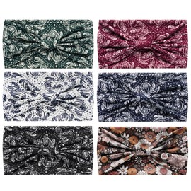 Pack of 6 Headbands for Women Wide Knotted Turban Bandana Boho Headscarves Wraps Yoga Hair Bands Fabric Elastic Headband Sports Running Headscarves